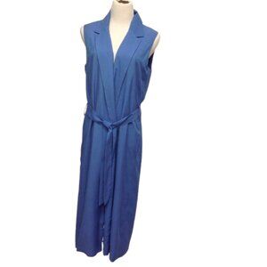 Esley Womens Ladies Blue Sleeveless Belted Open Front Long Vest Cardigan Sz L